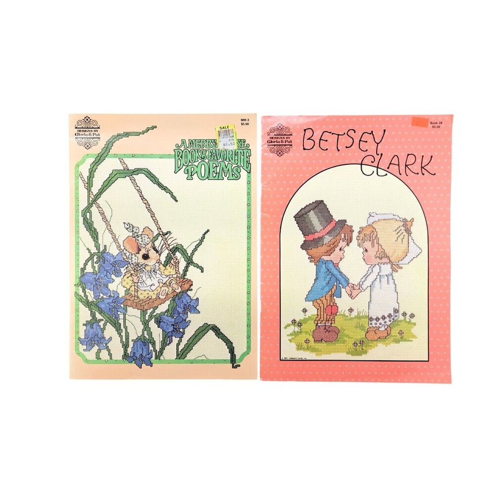 Vintage Cross Stitch Pattern Books Lot of 2 Gloria Pat Merry Mouse Betsey Clark